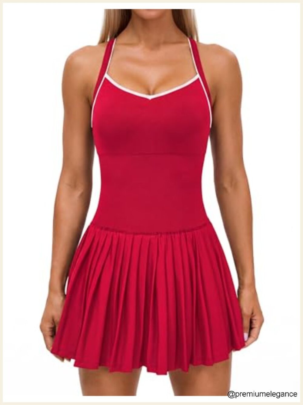 V-Neck Tennis Dress with Contrast Trim Pleated Active Dress